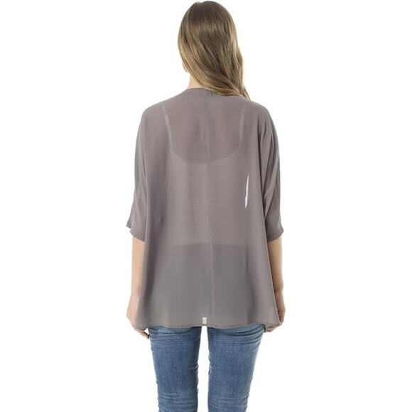 Light Short Sleeve Chiffon Cardigan Gray Large - Picture 4 of 6